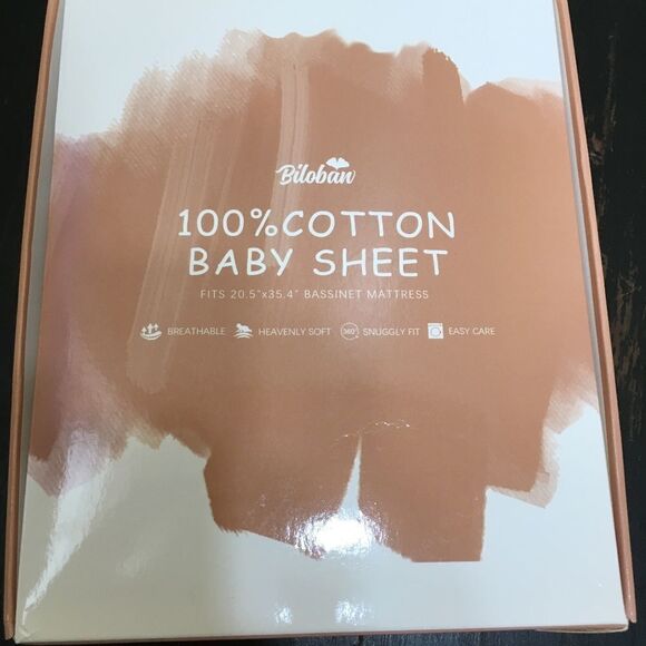 NEW IN BOX BILOBAN 100% COTTON BASSINET SHEETS IN PINK PRINT (INCLUDES 2 SHEETS) - Picture 1 of 3